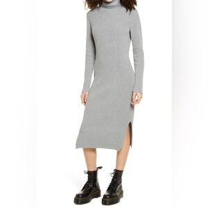 Gray Lulus Ribbed Knit turtleneck Midi Dress